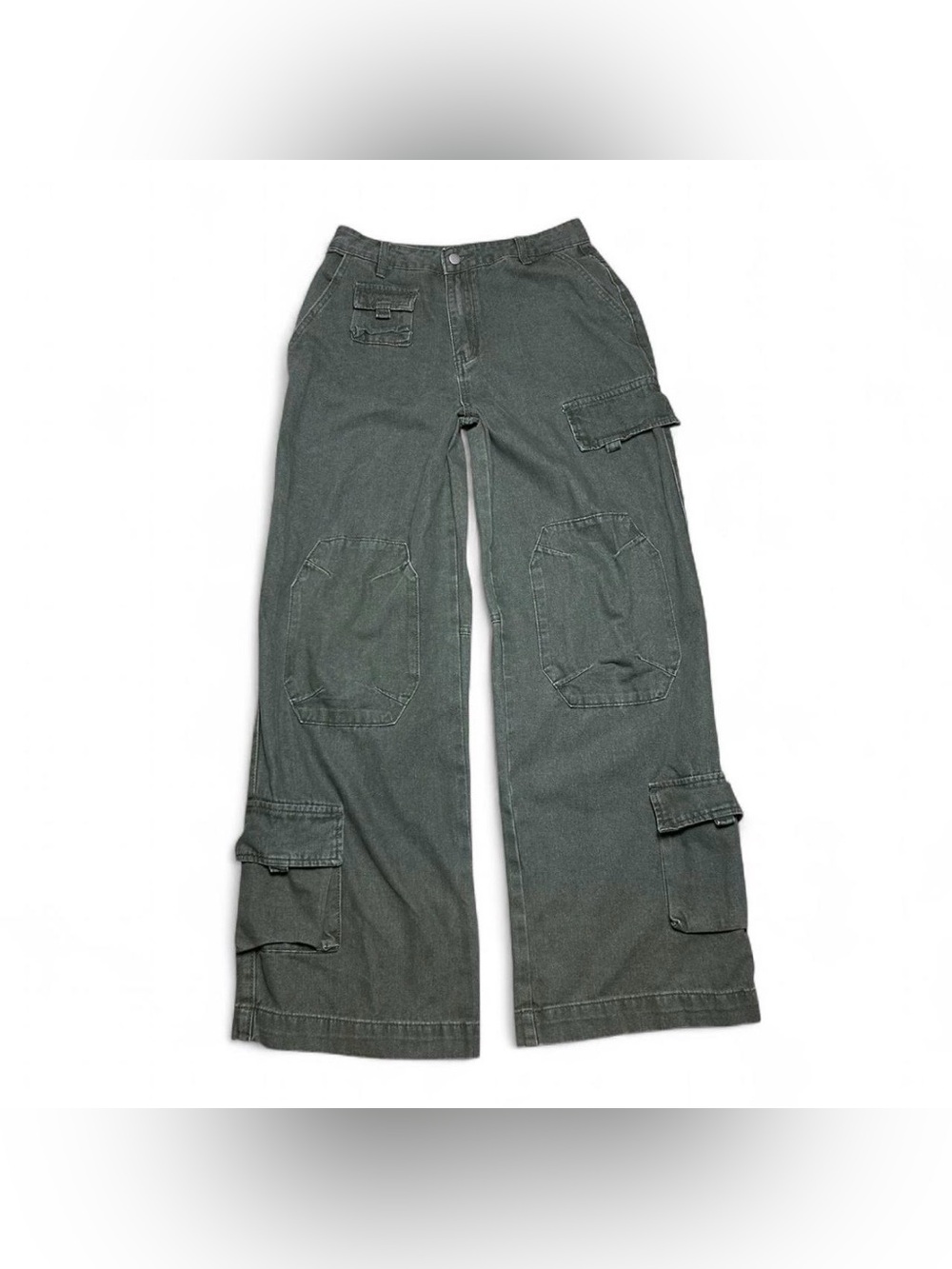 Women's Wide Leg Cargo Jeans - Dark Olive Green